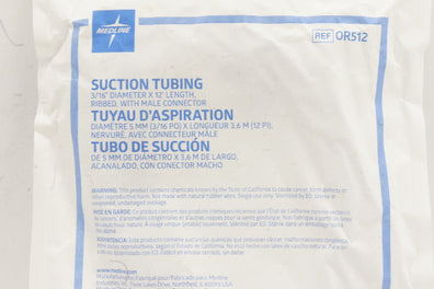 Medline OR512 Suction Tubing Ribbed, with Male Connector 3/16 inch x 12ft.